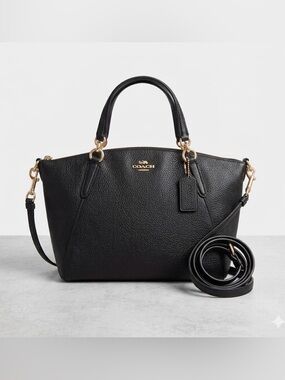 Coach Kelsey Satchel Black Leather Bag with Gold Accents Cross body